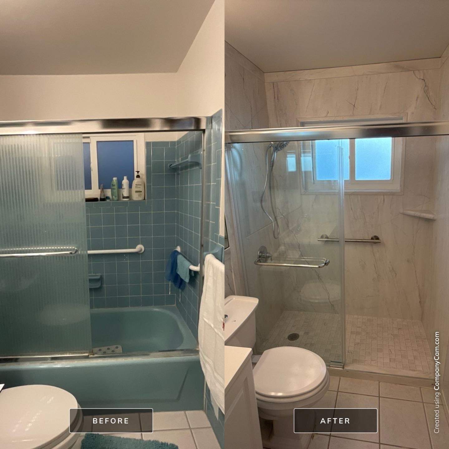 Before and after bathroom remodeling transformation in Spring Hill Florida